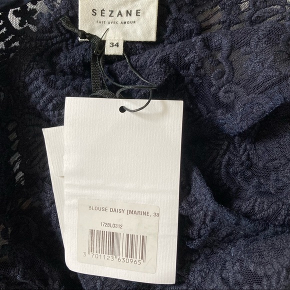 Sezane Daisy lace cropped long sleeve blouse in navy size FR 34 US 2/XS. - Picture 10 of 14